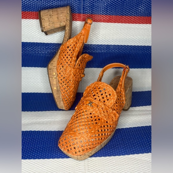 🎉✨NWT- Aerosoles Santiago Raffia Platform Slingback Pump Orange Cork Size 9 - Picture 1 of 17